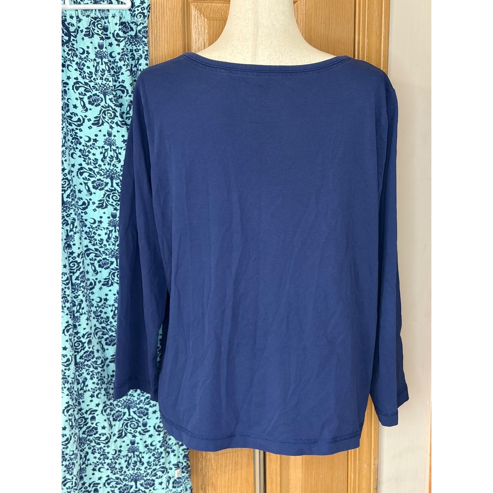 Karen Neuburger Pajama Set Blue Long Sleeve Top & Print Pants Women's M / L - Picture 3 of 8